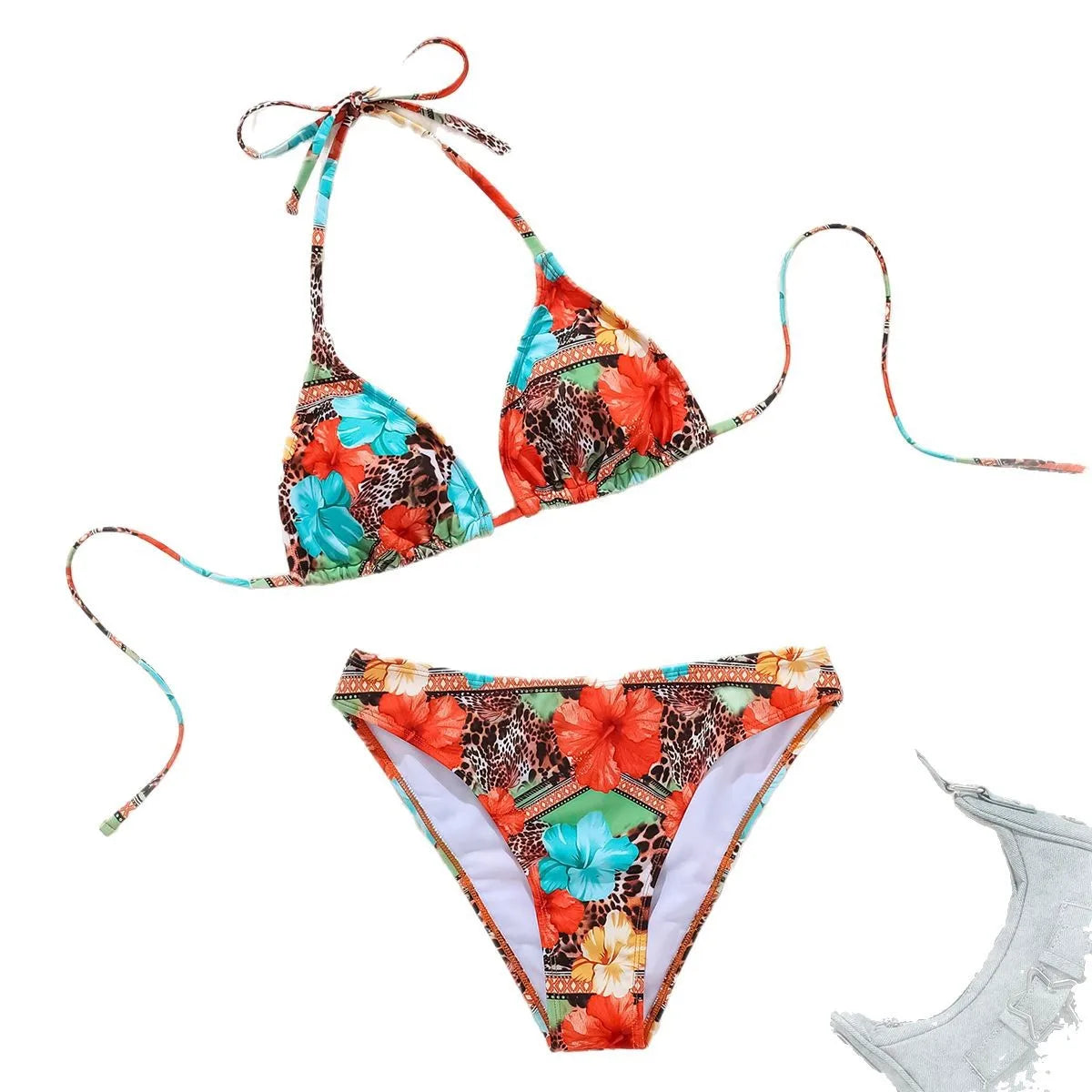 2025 New Women's Black Ground White Dot Printed Swimsuit Halter Neck Low Waist Bikini Set For Summer Female Swimwear Brazilian