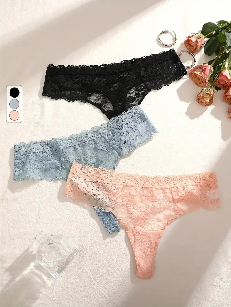 5Pcs Lace Sexy Thongs Women Low-Rise Briefs Sexy Soft Ladies Underwear Trendy Floral Underpants Female Flowery Panty Lingerie
