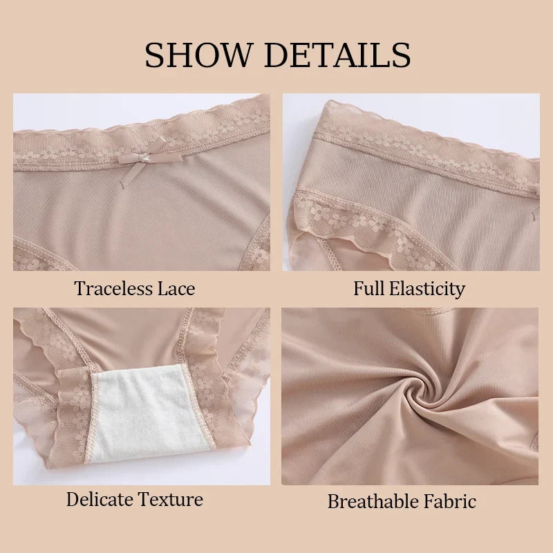 3Pcs/Set Women Ice Silk Seamless Briefs Sexy Comfortable Stretchy Semi Sheer French-Cut Panties Women's Underwear Breathable