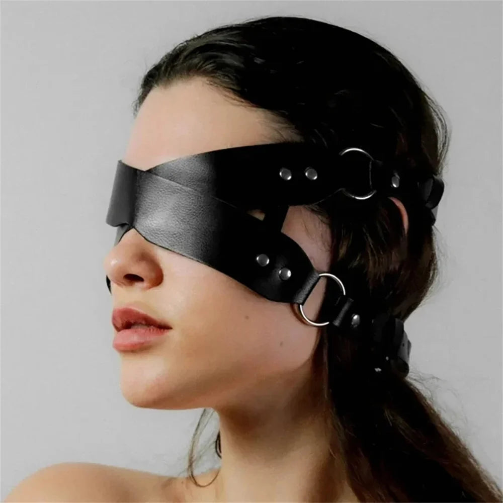 Cosplay Exotic Leather Mask Women Men Games Half Face Mask BDSM Bracelet Adjustable For Couples Bondage Set Adult Toys Supplies