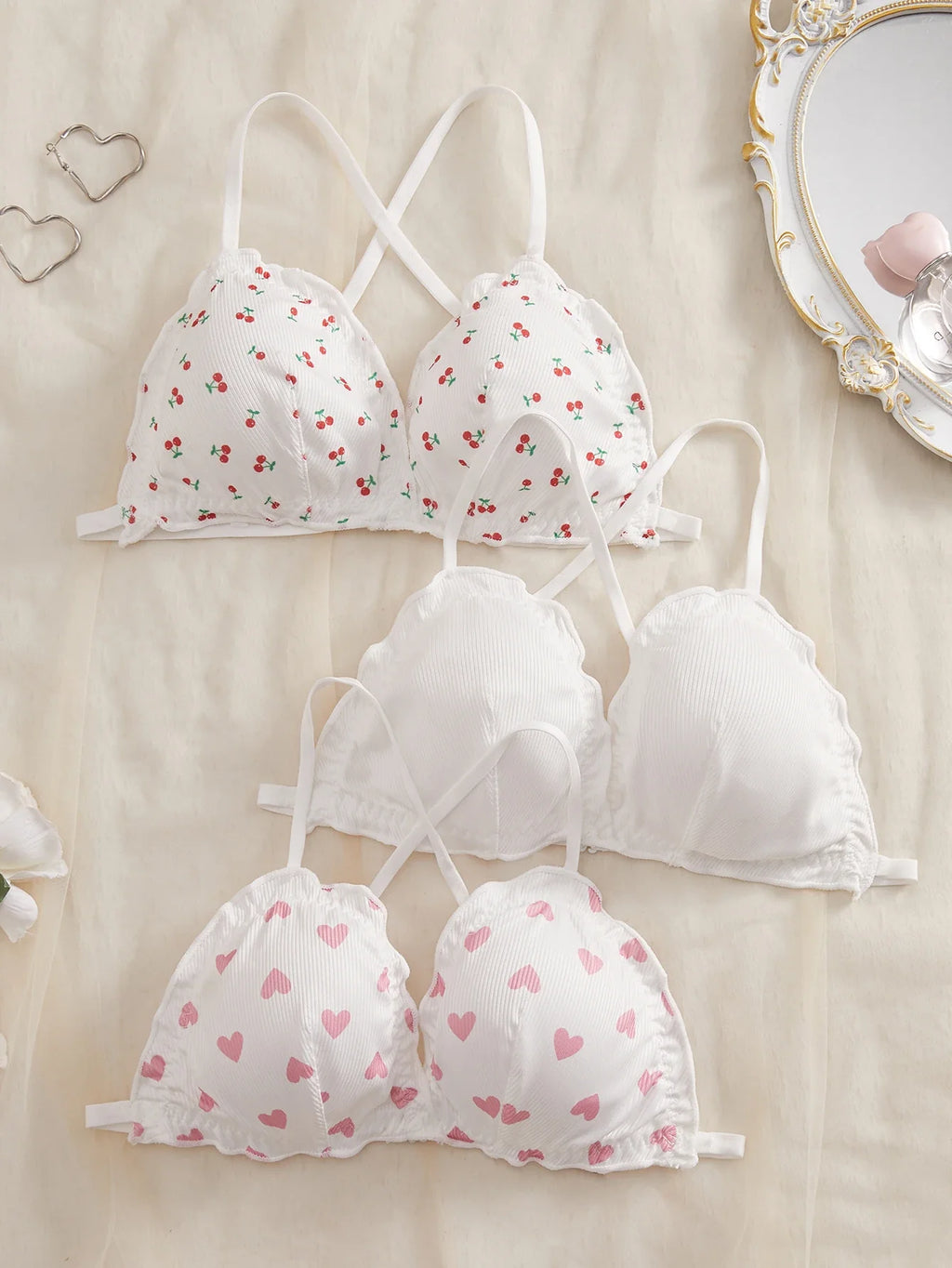 3PCS Cute Women's Underwear Set Crisscross Back Bralette Comfortable No padding Sexy Lingerie Set
