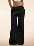 Women's Elegant Low Waist Personalized Slight Flared Leg Pants Casual Ribbed Wide Leg Mopping Trousers Streetwear 2025
