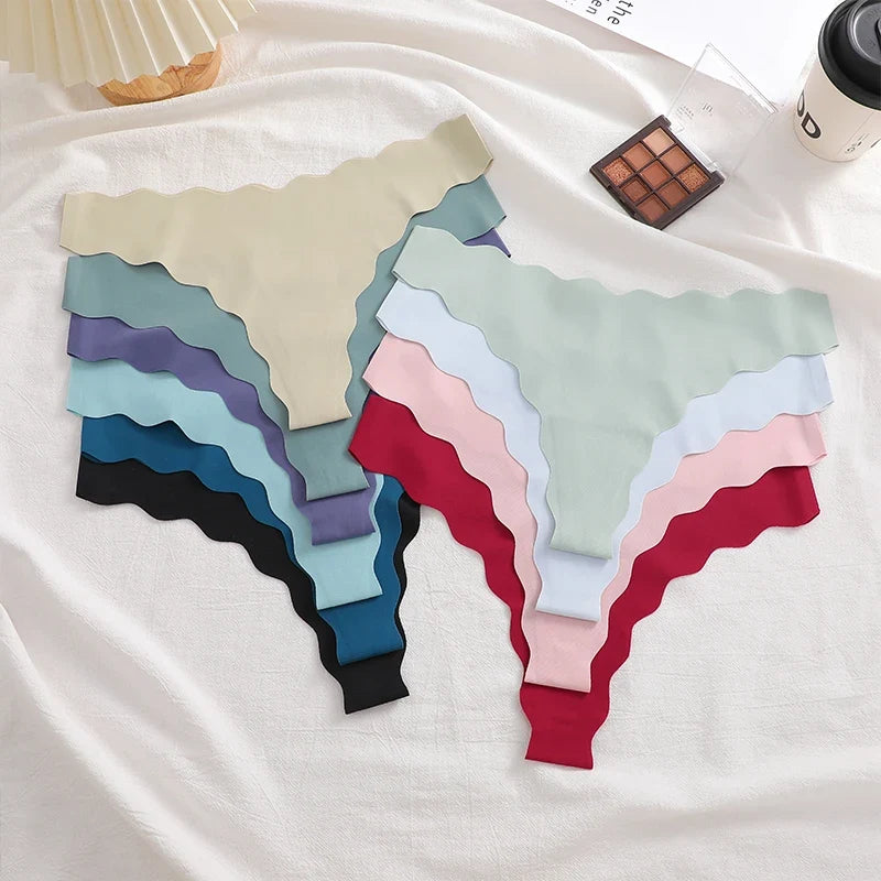 5Pcs Seamless Full-Body Fan-Shaped Wave Decorative Briefs Sexy Thongs Comfortable Breathable Stretch Underwear Women's Lingerie