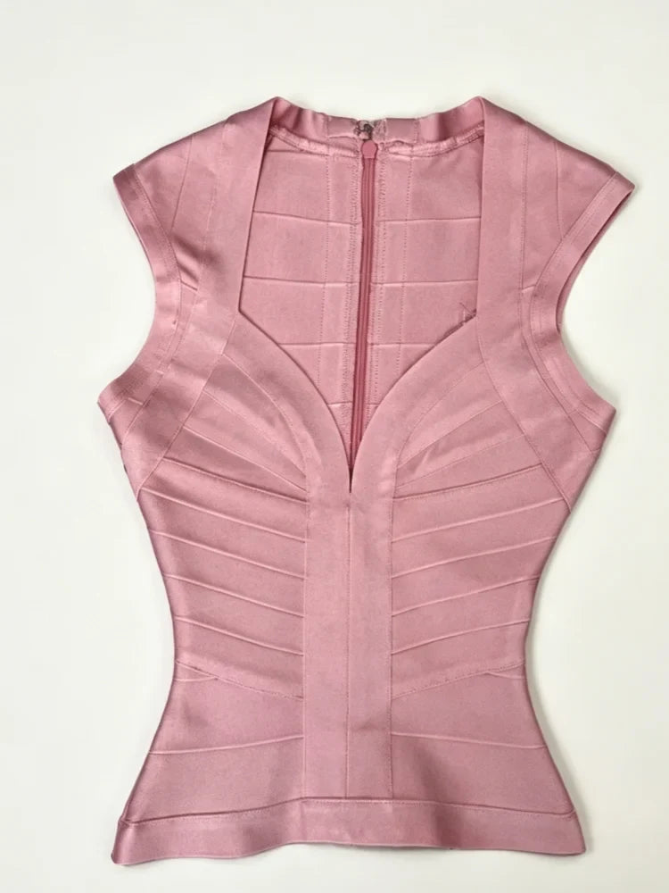 Women's Bandage Slim Waist Tight Tank Top Deep V Neck Solid Vest Spring Summer Elastic Tees 2026 New Lady Casual Party Tops