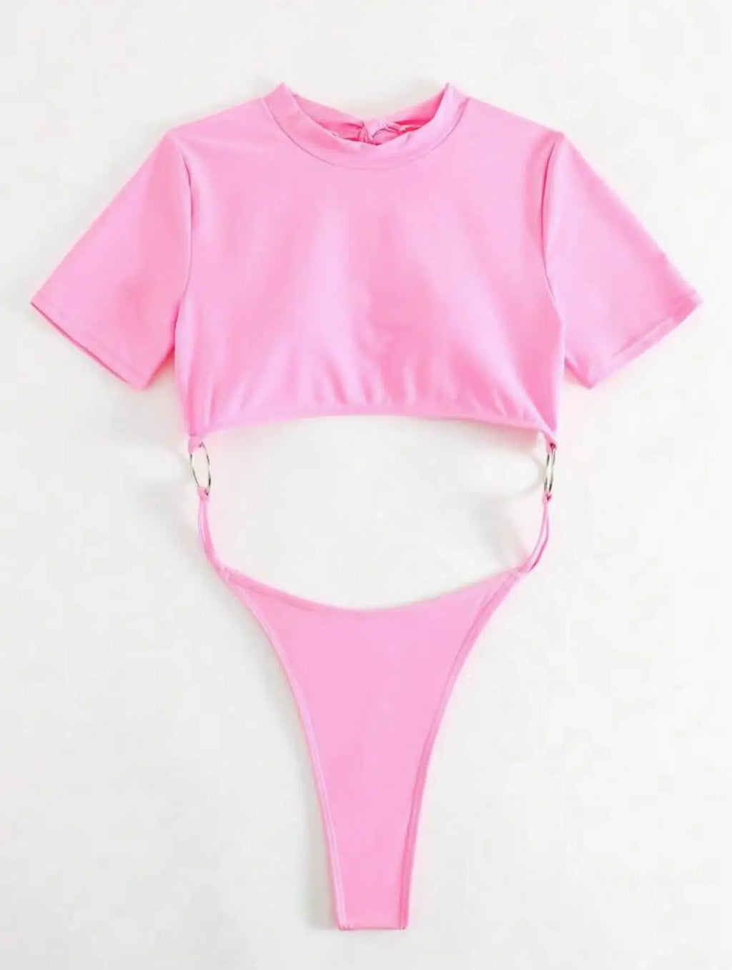 Bikini Women Swimsuit 2024 Blue Short Sleeve Hollow Out Thong Monokini Brazilian Beach Bathing Suit Push Up One Piece Swimwear