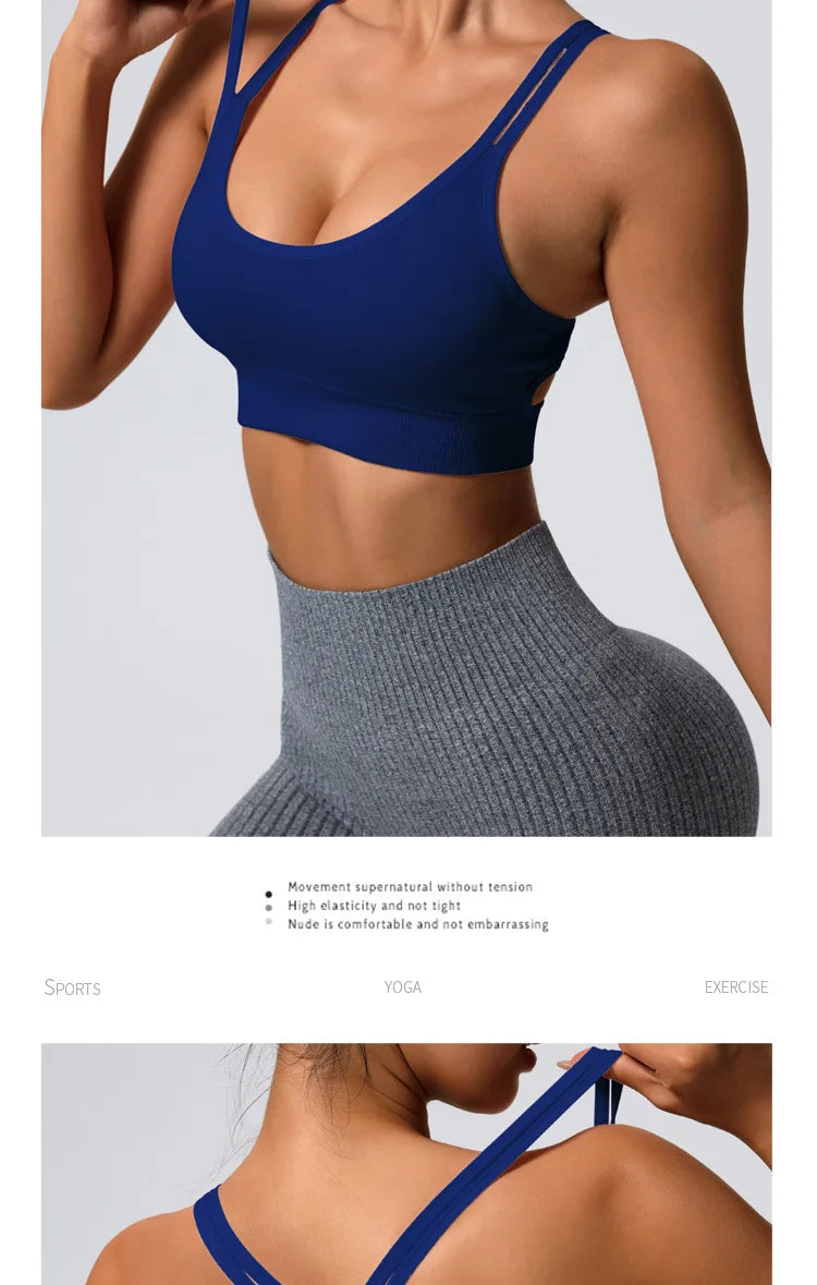 Color-blocked Yoga Top with Cross-straps Yoga Bra Stretchy Comfortable Breathable Sports Vest Wire-free Bra