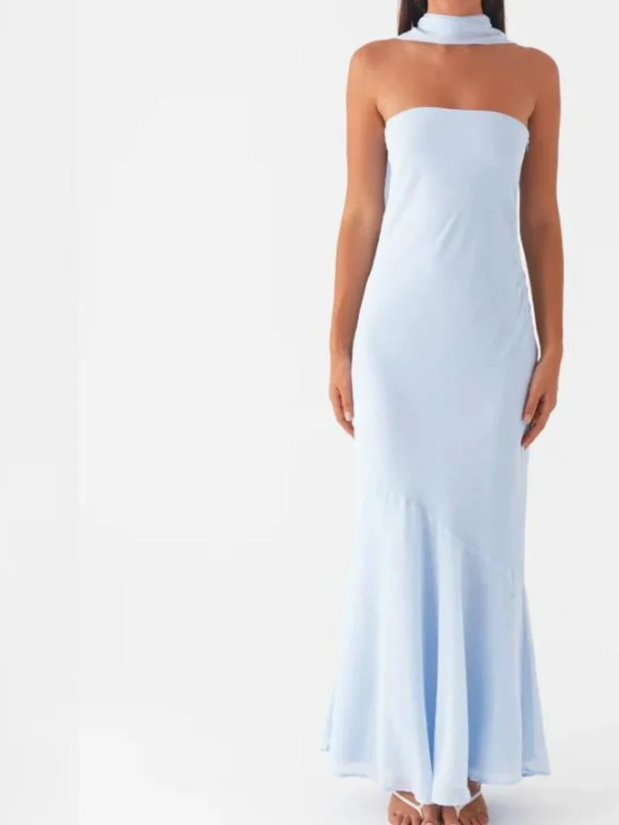 Women Long Bodycon Dress With Scarf Tube Maxi Dress Sexy Summer Strapless Dresses Off Shoulder Sundress Evening Vestidos