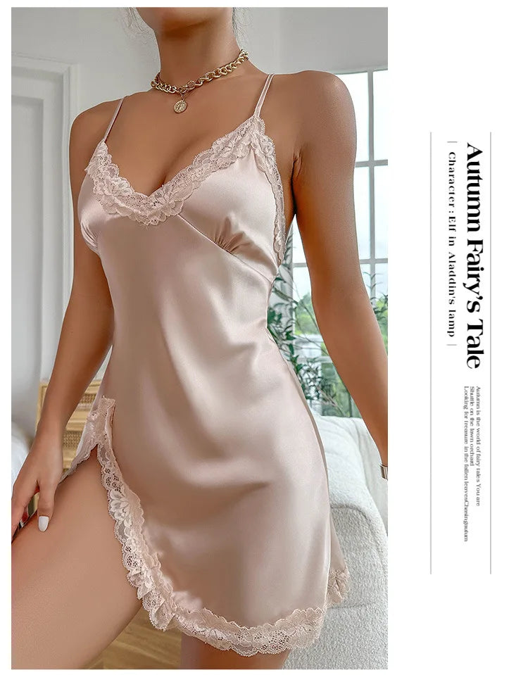 Ice Silk Night Dress Feminine Backless Suspender Skirt Summer New Short Skirt Thin Breathable Large Size Nightgown Pajamas Set