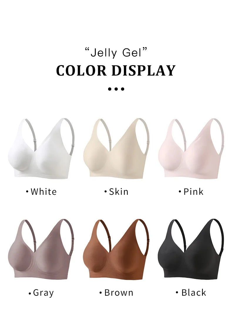 Women's Deep V Jelly Seamless Bra Wire-Free 3D Soft Support Thin Molding Leopard Print Solid Color Comfortable Bra Underwear