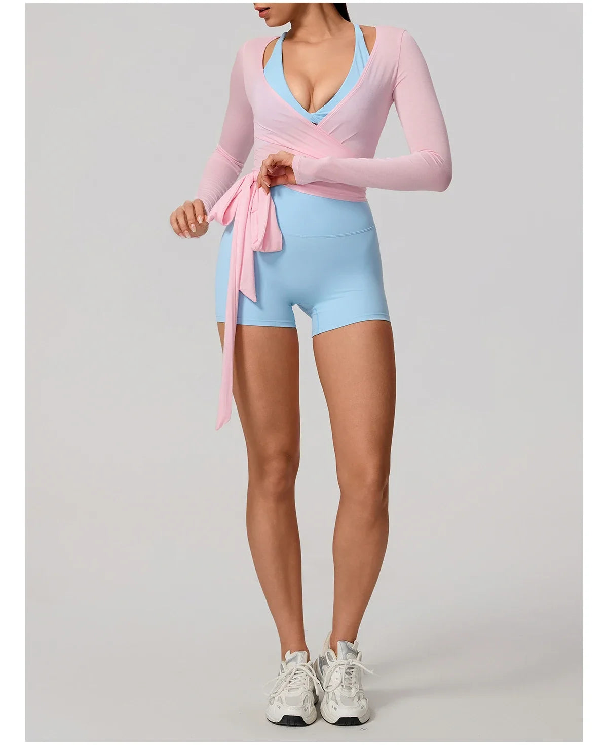 Hearuisavy Summer Women's Yoga Shirt Long Sleeve Sportswear Gym Breathable Quick Dry Sports Top Pilates Dance Ballet Wrap Tops
