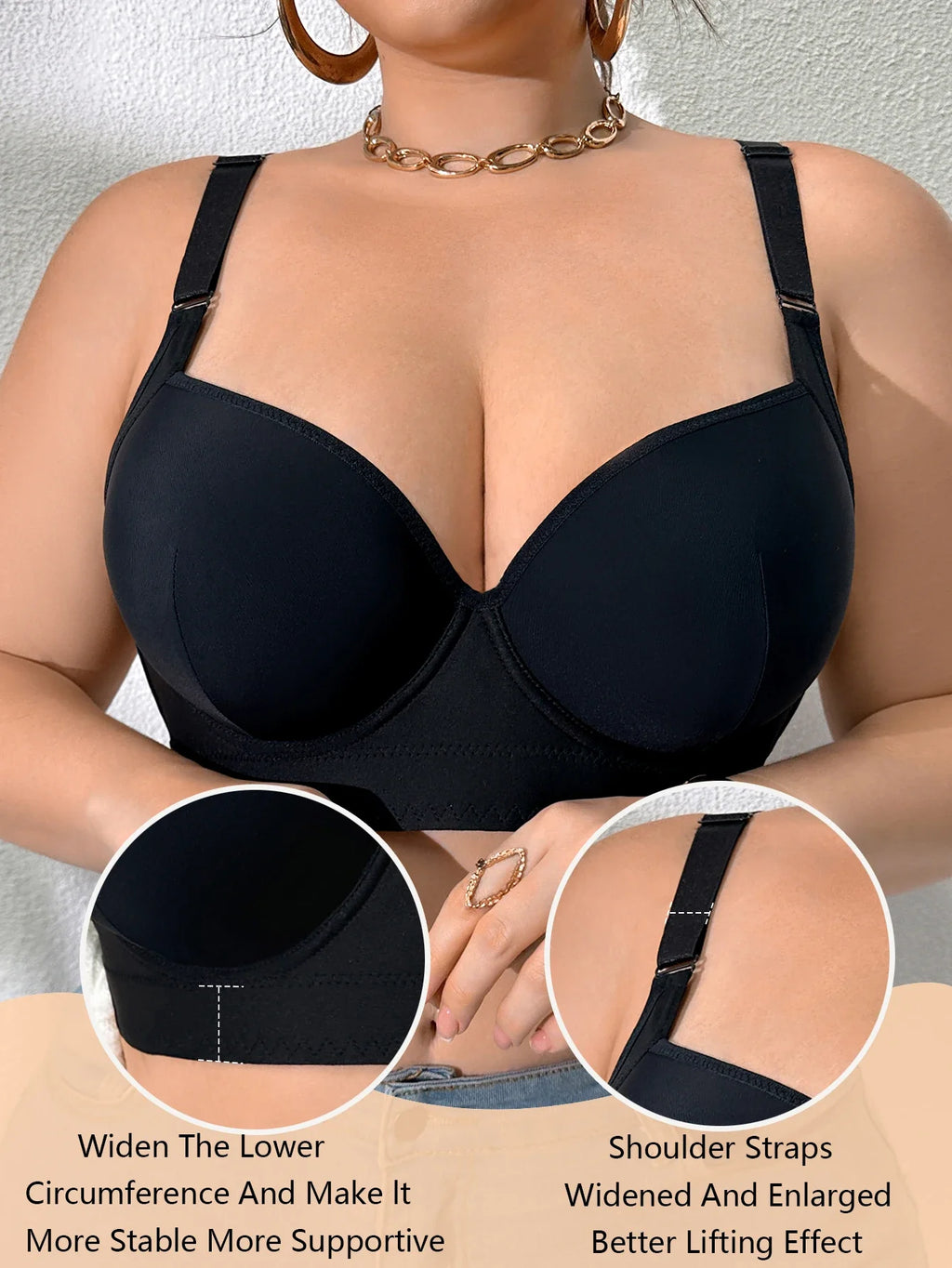 Large Size Women's Bra Thin Cup Push Up Bra Side-Breast-Enhancing Comfort Underwire Lingerie Adjustable Wide Straps Underwear