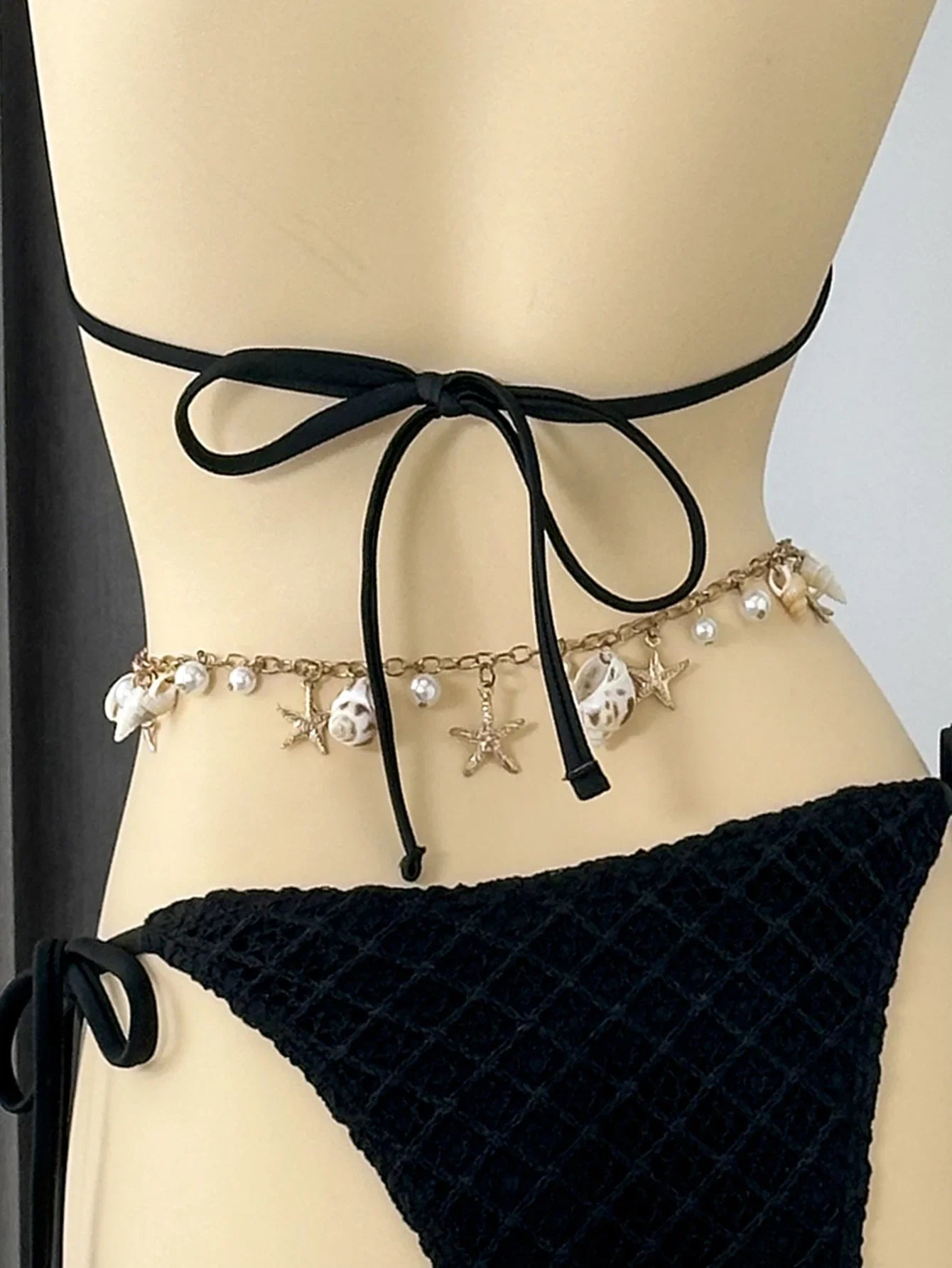 Vintage Beige Black Mesh Skirt 3 Piece Bikini Set 2026 Women Metal Chain Strap Push Up Bra Swimsuit Beach Bathing Suit Swimwear
