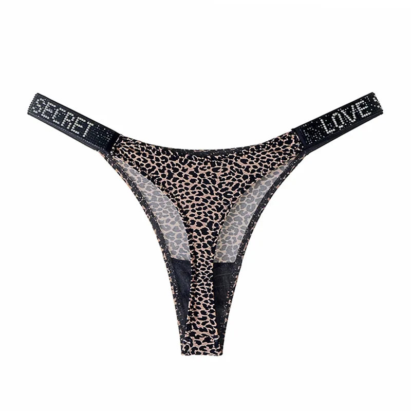 Letter Sexy Panties Women Thongs Rhinestones Diamonds G-string Sports Thong Low Waist Shorts Briefs T-back Fitness S-XL