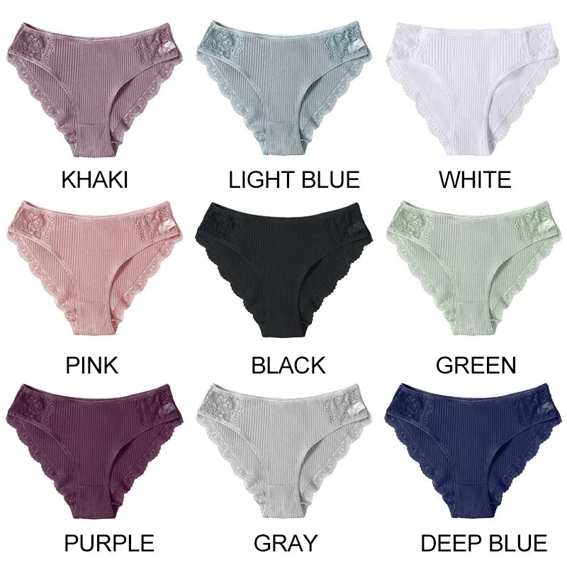 3Pcs/set Women's Cotton Panties M-2XL Trendy Patchwork Lace Underwear Female Low Waist Briefs Ladies Comfortable Underpants 2023
