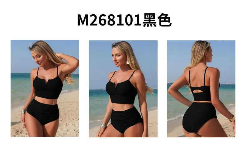 2026 New Black Women's Bikini Sexy Blue Two-Piece Swimwear High Elasticity Quick Dry Nylon Fabric with Chest Pad Orange Swimsuit