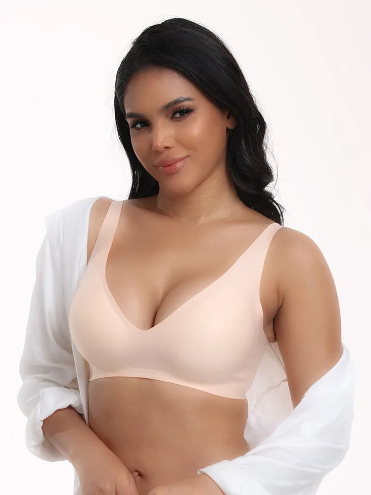 Women's Seamles Swire-free Bra Comfortable Full-Cup Solid Color Full-Cup Thin Mold Bra Plus Size Breathable Bra Pusp up
