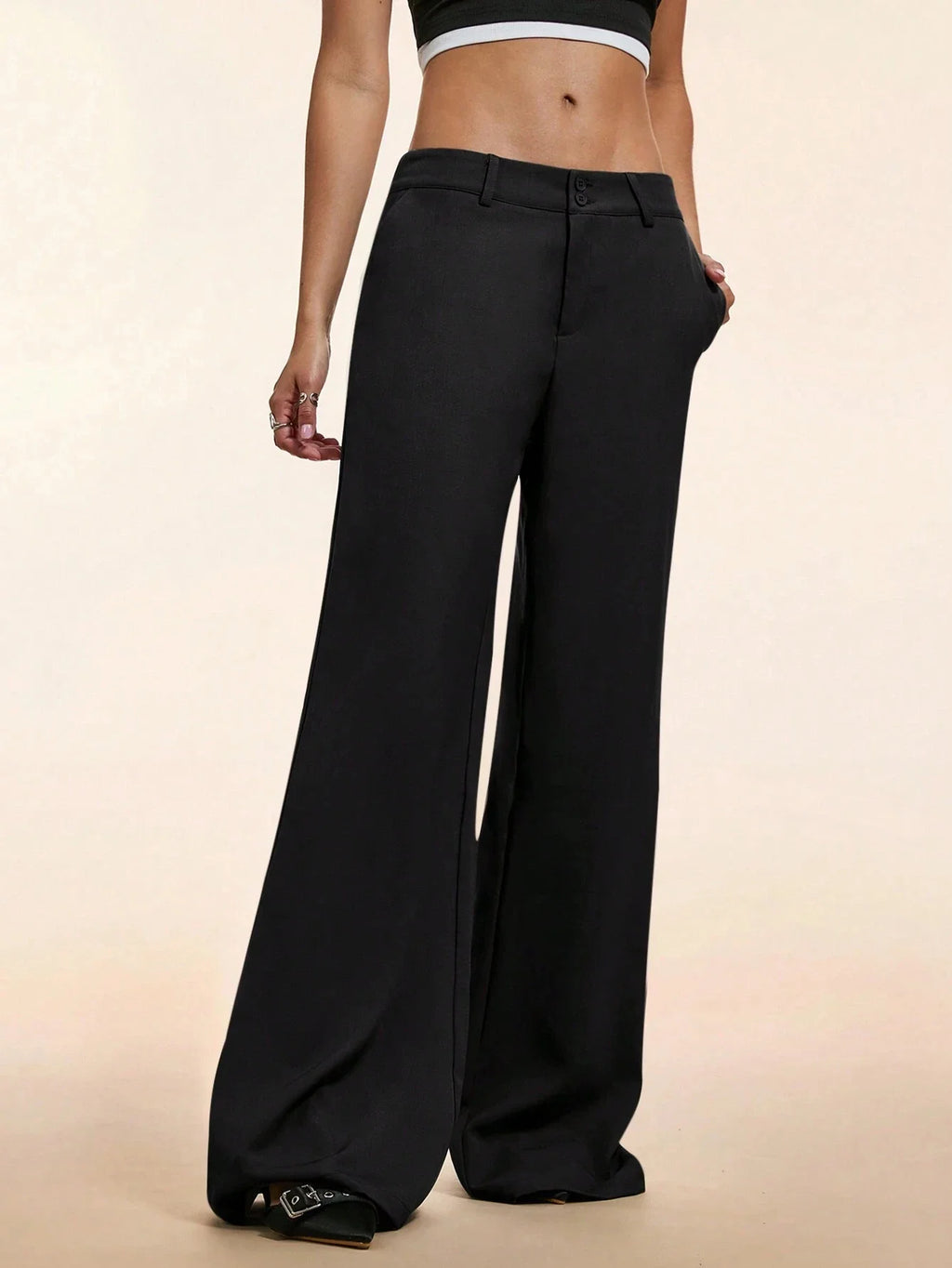 Women's Elegant Low Waist Personalized Slight Flared Leg Pants Casual Ribbed Wide Leg Mopping Trousers Streetwear 2025