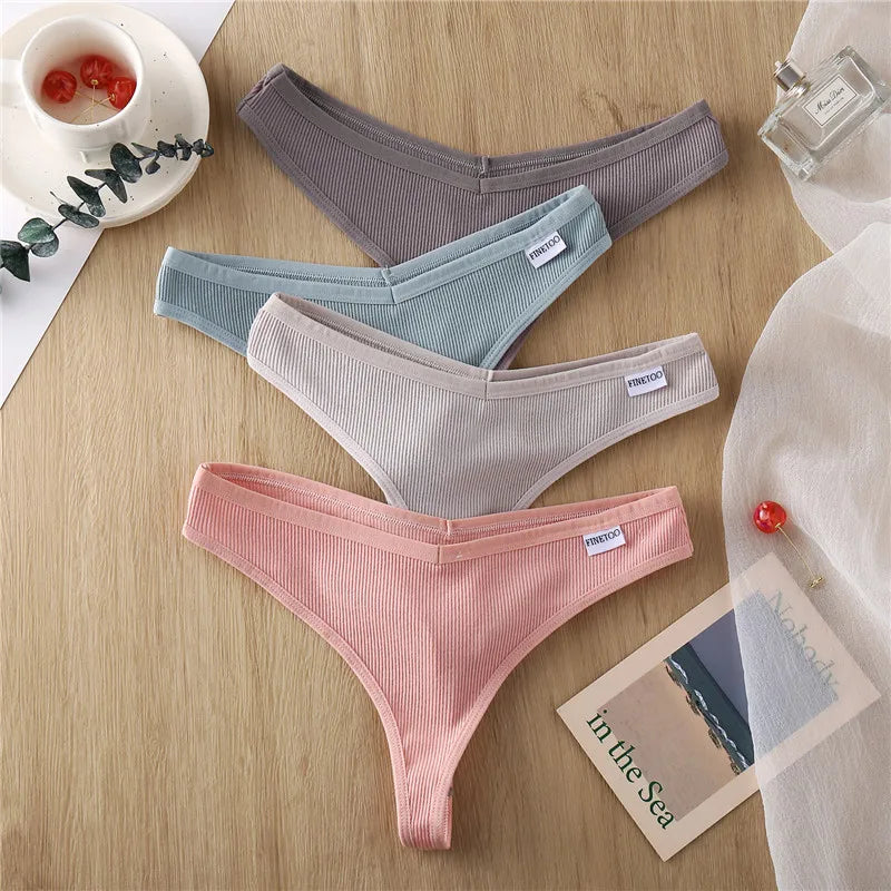 4Pcs/set Cotton Thongs Women Low-Rise Bikini Underwear M-XL Comfortable G-string Female Fruit Embroidery T-Back Panties Lingerie
