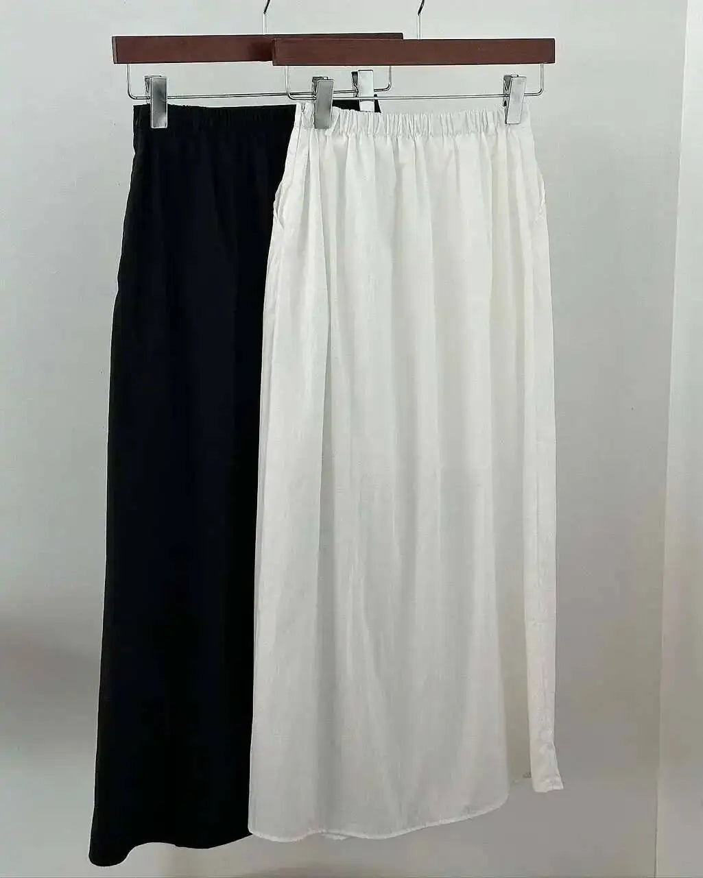 Loose Knee-Length A-Line Skirt Versatile Minimalist Design Commute High Waist Midi Pure Color Polyester Fiber Skirt WDM4