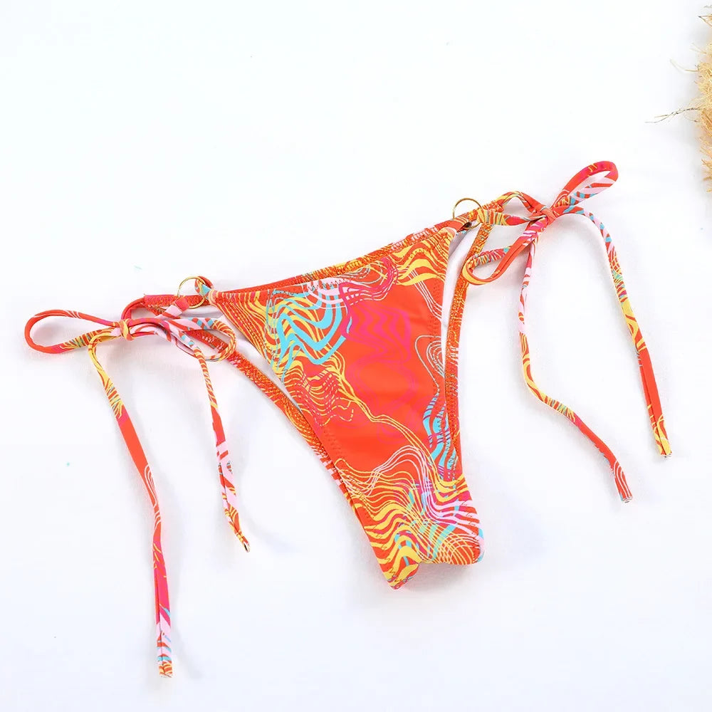 2026 Sexy Bikinis Micro Thongs Swimsuit Women Bathing Suit Rings Biquini Bandage Beachwear Print Swimwear Bikini Sets With Chain