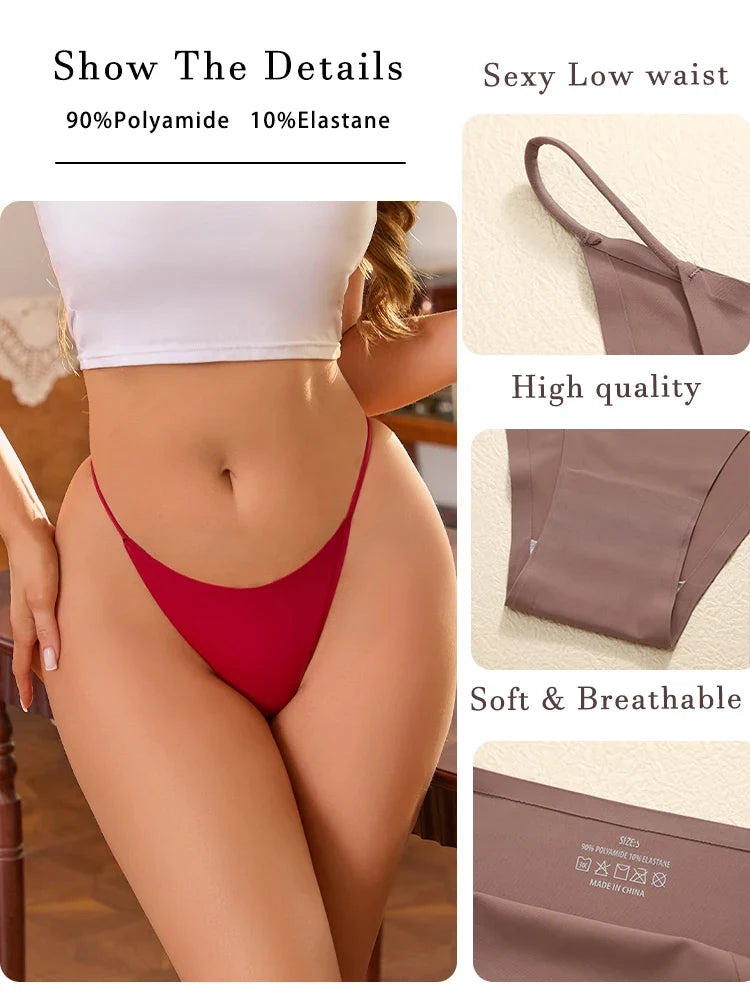 6PCS/SET Seamless Thong Women Thin Strap Low Waist High Flexibility Panties Sexy Ladies Briefs Comfortable Multicolor Underwear