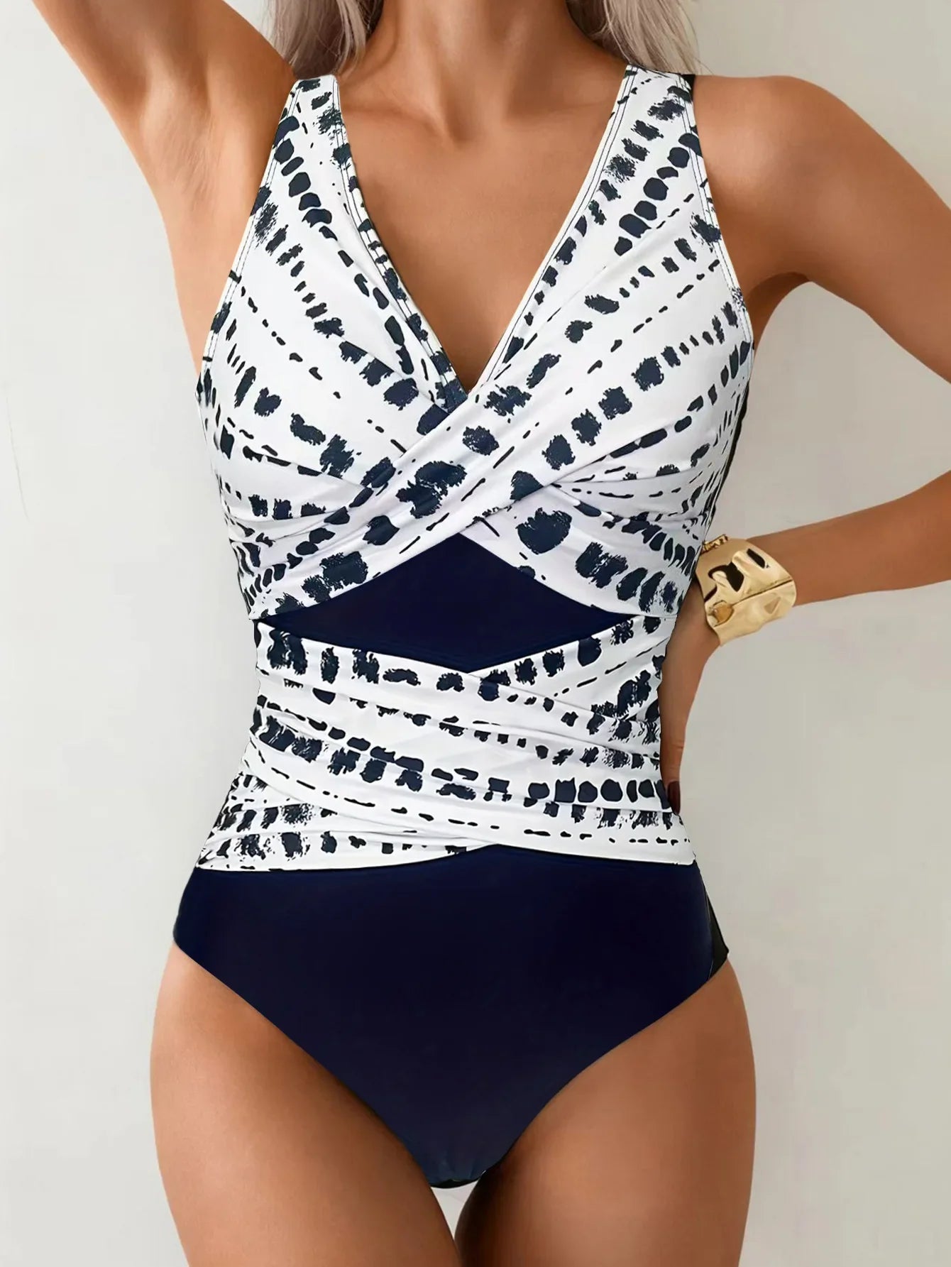 Sexy White Black Patchwork Swimwear Women Deep V Neck Cross Tummy Control One Piece Swimsuit Beach Bathing Suit Monokini 2026