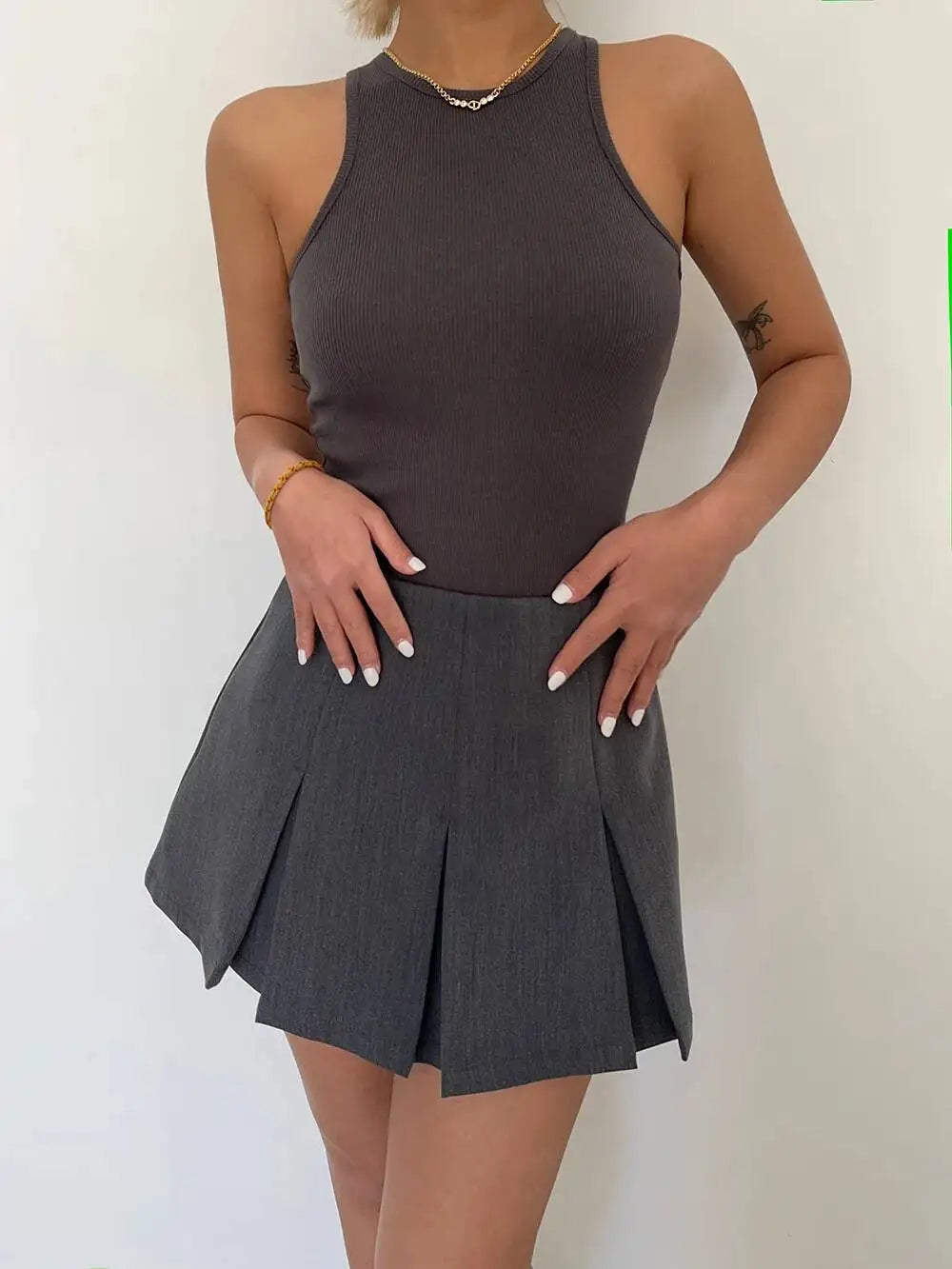 WOMENGAGA American High Street A-line Short Unif School Girl Fairy Grunge Skirt High Waist Pleated Skorts Streetwear Lovely HM2O