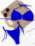 Pleated Swimsuit Women Hollow Out Bandage Ruffles Push Up Triangle Bikini Brazilian Black Green Bathing Suit Micro Swimwear 2025