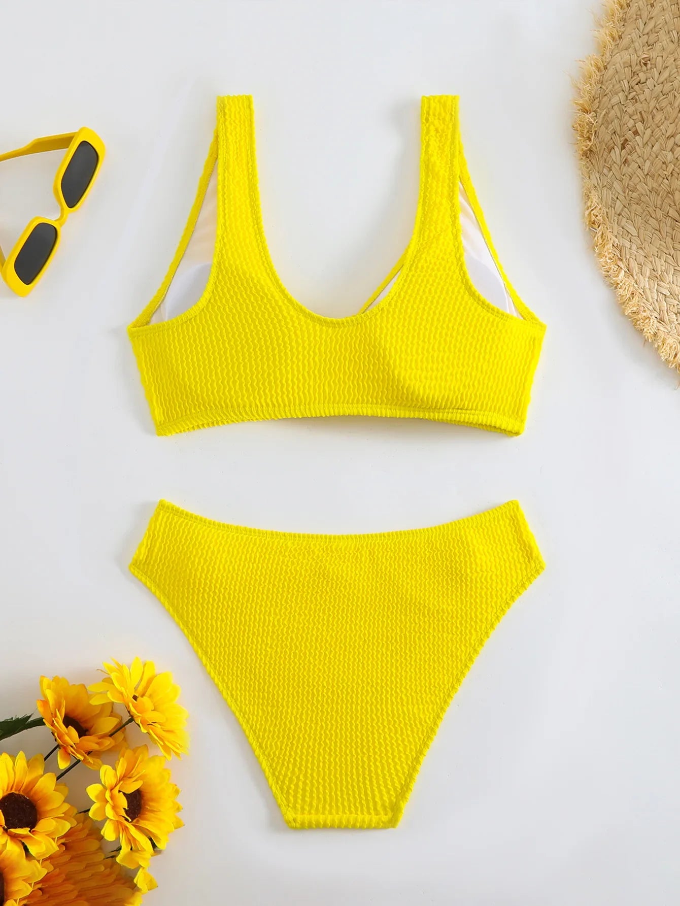 2026 New Sexy Bikini Two-Piece Swimsuit Pure Color High Elasticity Monochromatic Swimwear Comfortable Fit Women's Beachwear