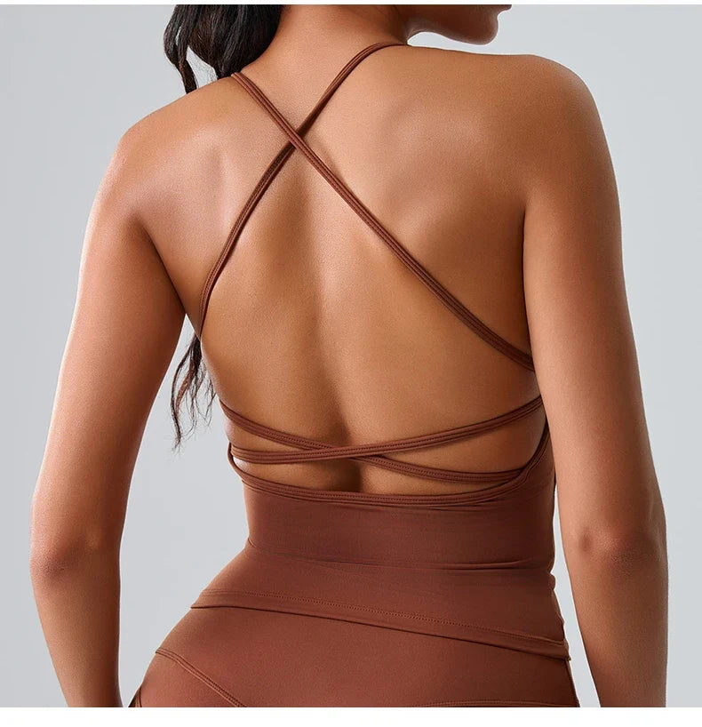 Women Sports Underwear Beautiful Back Cross Back Fitness Sports Bra Top Gym Yoga Athletic Tight Workout Jog Soft With Chest Pad
