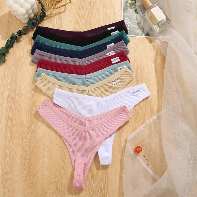 3Pcs Women Christmas Waffle Style G-string Cotton Panties Ladies Soft Thongs Female S-XL Low-Rise T-Back Panties Bikini Bikini