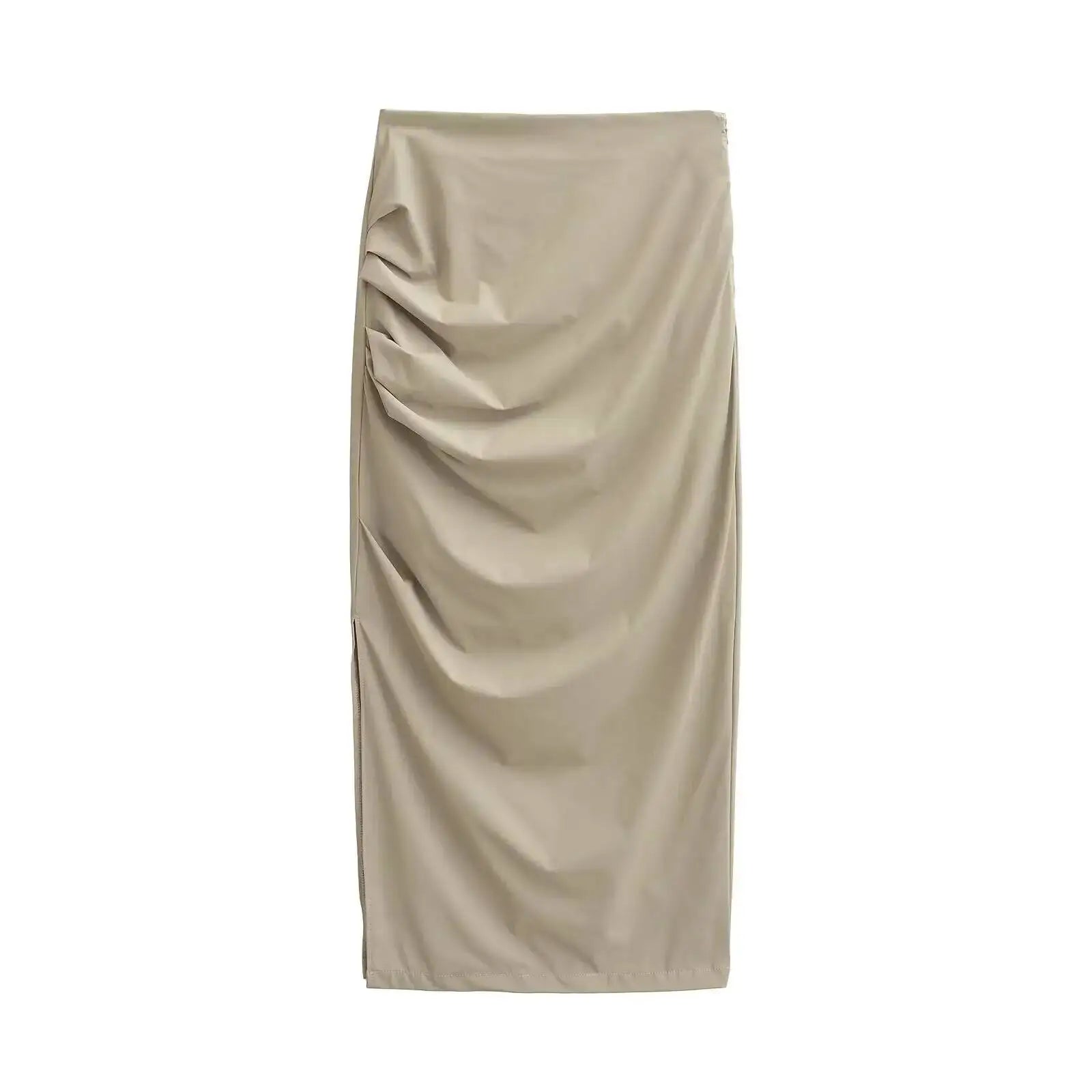 2026 New Pleated Side High Slit Half Length Skirt Women's Summer Spicy Girl Pure Desire Slim Wrap Hip Solid A-line Skirt 7MHN