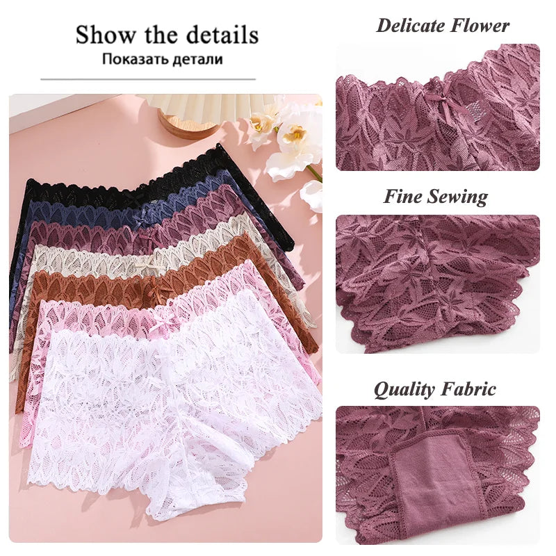 3Pcs Women Lace Boyshort Panties Low-Rise Sexy Underwear Trendy Floral Underpants Female Sexy Boyshort Panties Ladies Lingerie