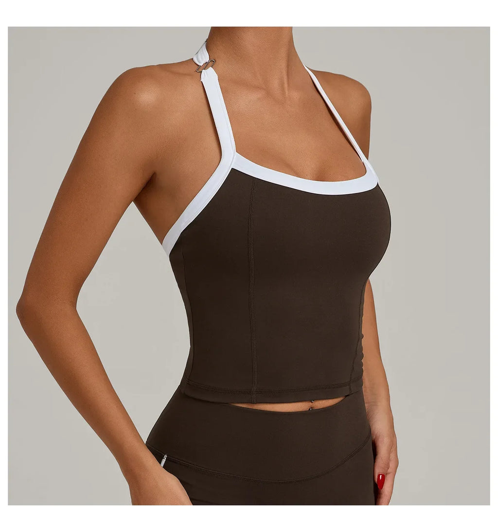 Hanging Neck Top Women Sports Bra Push Up Fitness Yoga Bra Color Blocked Underwear Gym Sport Tops Women Running Vest Bralette