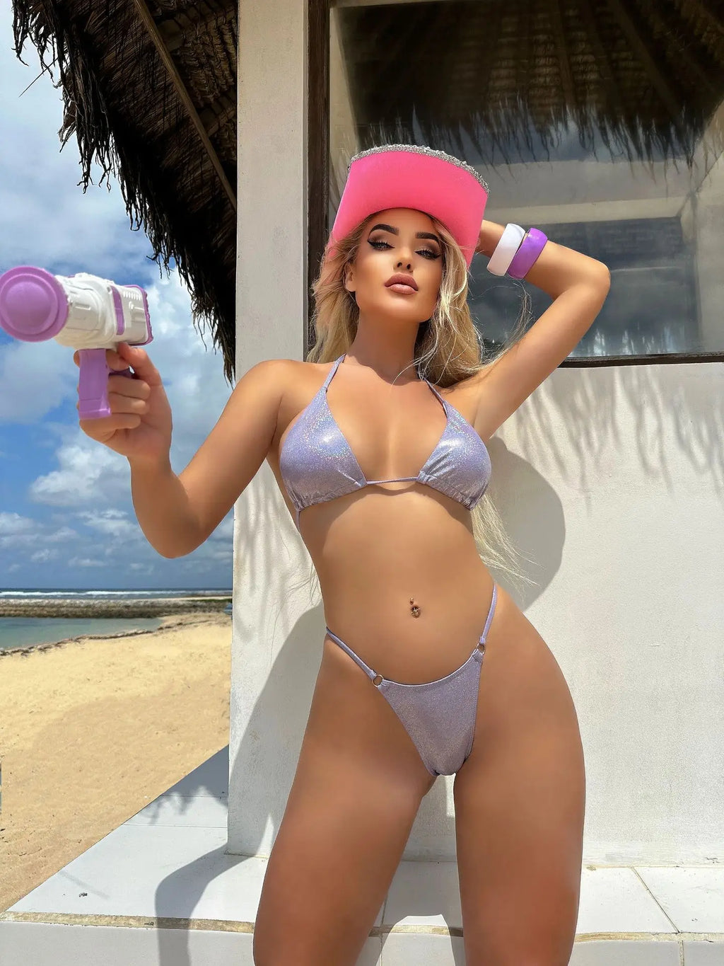 2026 Glitter Sparkling High Cut Halter Bikini Female Swimsuit Women Swimwear Two-pieces Bikini set Bather Bathing Suit Swim