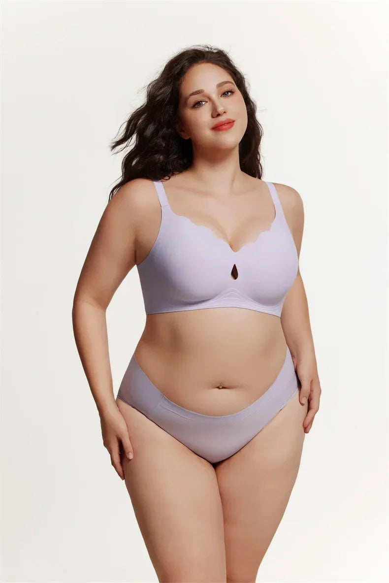 Wireless Comfortable Bra Large Cup Seamless Anti-Sagging Back Smoothing Underwear Soft Women's Hollowed-Out Full Cover Bras