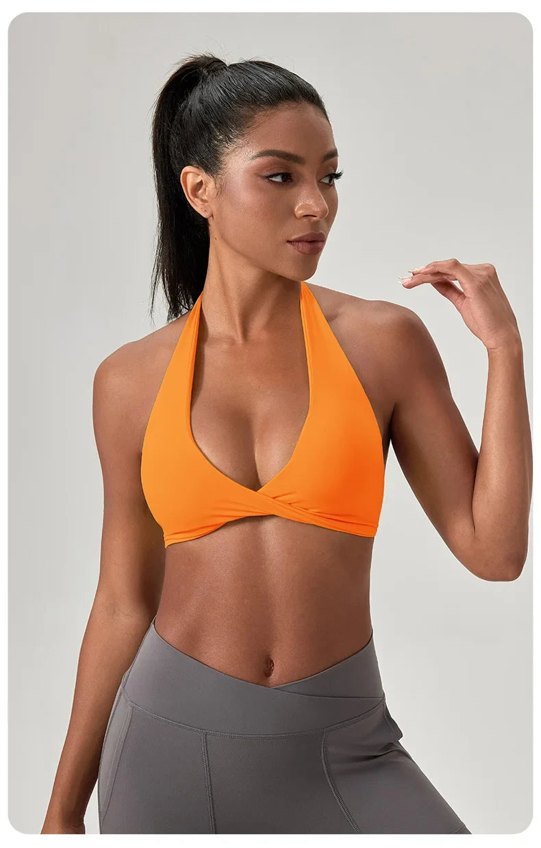 Women's Yoga Bra Halter Back Fitness Underwear Sexy Wire-Free Sports Vest Comfortable Breathable Bra