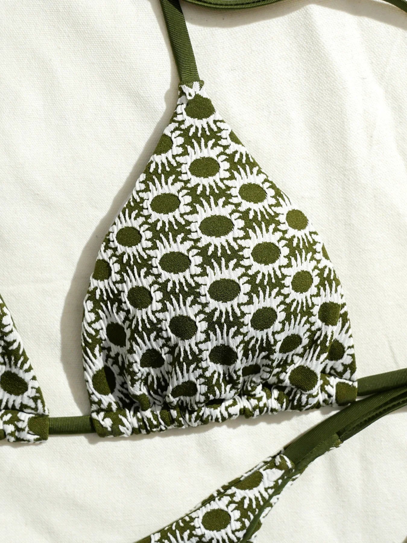 Sexy Green Sunflower Print Mini Bikini 2026 Women Halter Push Up Bra Tie Side Bandage Thong Swimsuit Beach Bathing Suit Swimwear
