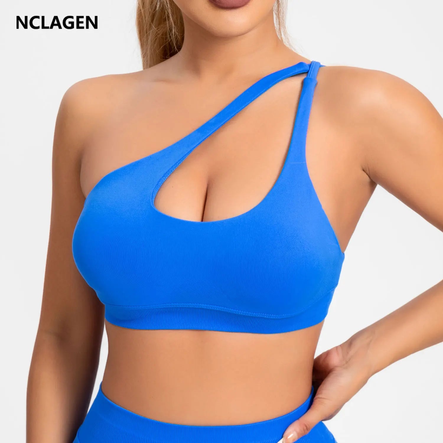 NCLAGEN Asymmetric Sports Bra High Support Backless Gym Top Women Halter Fitness Running Workout Clothes Sexy Seamless Underwear