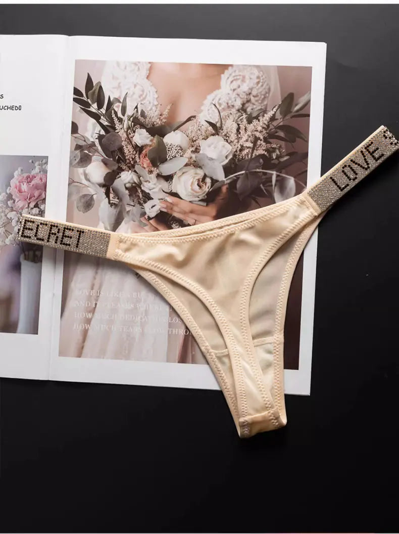 Letter Sexy Panties Women Thongs Rhinestones Diamonds G-string Sports Thong Low Waist Shorts Briefs T-back Fitness S-XL
