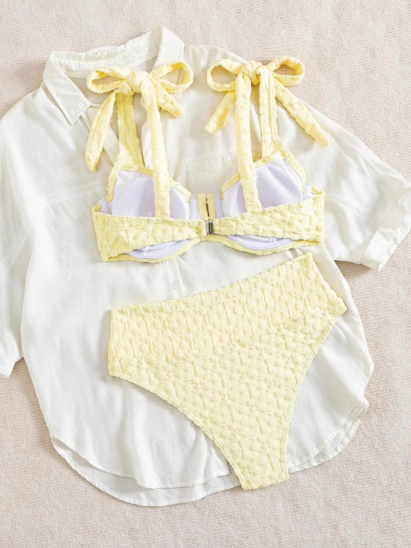 Sexy yellow bikini set 2026 women tie strap push up underwire high wiast swimsuit summer bathing suit two piece swimwear biquini