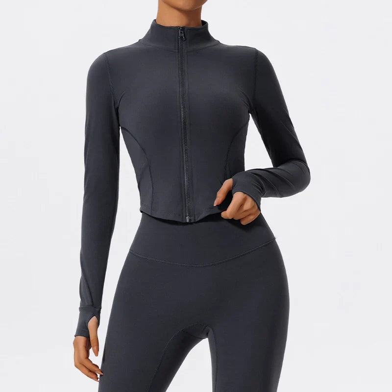 Hearuisavy Summer Ultra-Soft Fabrics Tight Sports Jackets Women Zipper Gym Yoga Clothes Female Quick-Dry Long Sleeve Sportswear