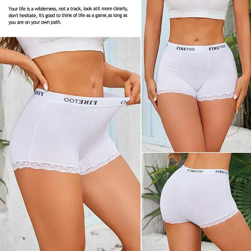 Women's Cotton Lace Boyshorts Sexy Letter Belt Breathable Boxer Panties High Waist Stretch Briefs Comfortable Sport Shorts S-XXL