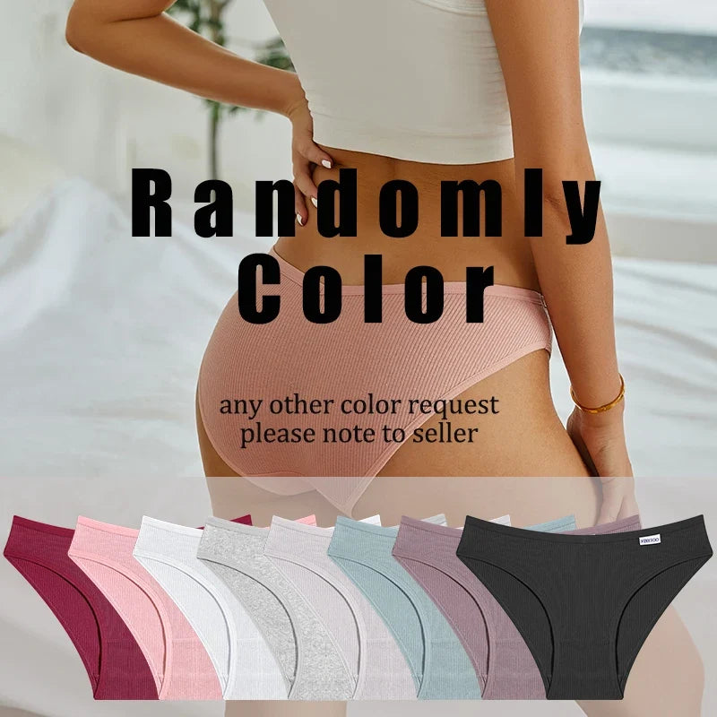 3PCS Cotton Women's Panties Sexy Comfortable Underwear Female Low Waist Stripe Briefs Solid Color Breathable Soft Lingerie M-XL