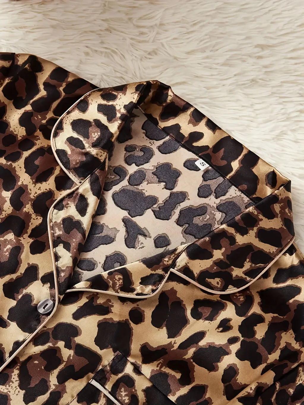 Summer Leopard Print Two Piece Pajama Set Short Sleeve Top and Shorts Sets Women's Sleepwear Home Casual Satin Loungewear