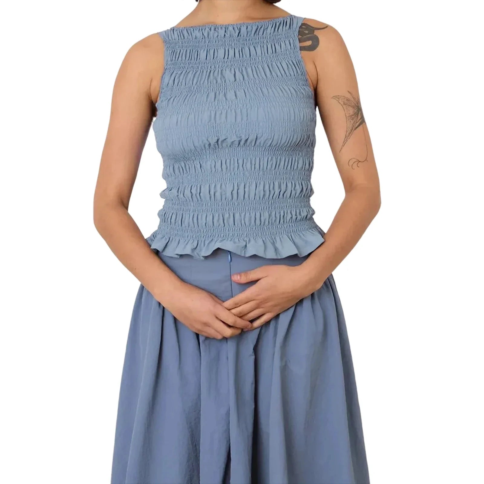 Women Tank Tops Solid Color Ruched Casual Vests Summer Fashion Sleeveless Tops Streetwear