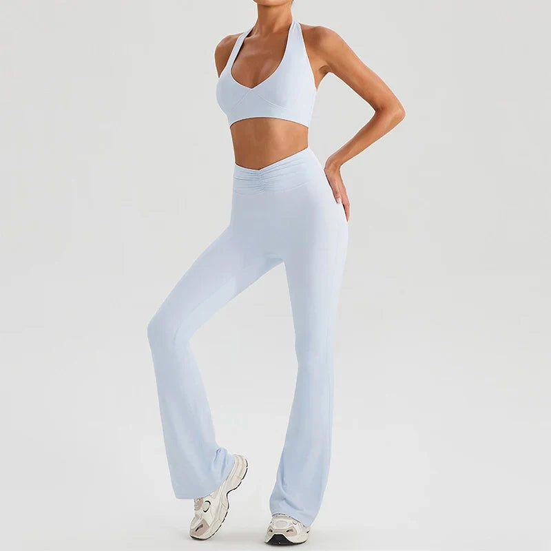 Hearuisavy 2Pcs Women's Sports Set Sun Protection Quick-Dry Tennis Skirt High Waist Yoga Flared Pants Gym Running Fitness Shorts