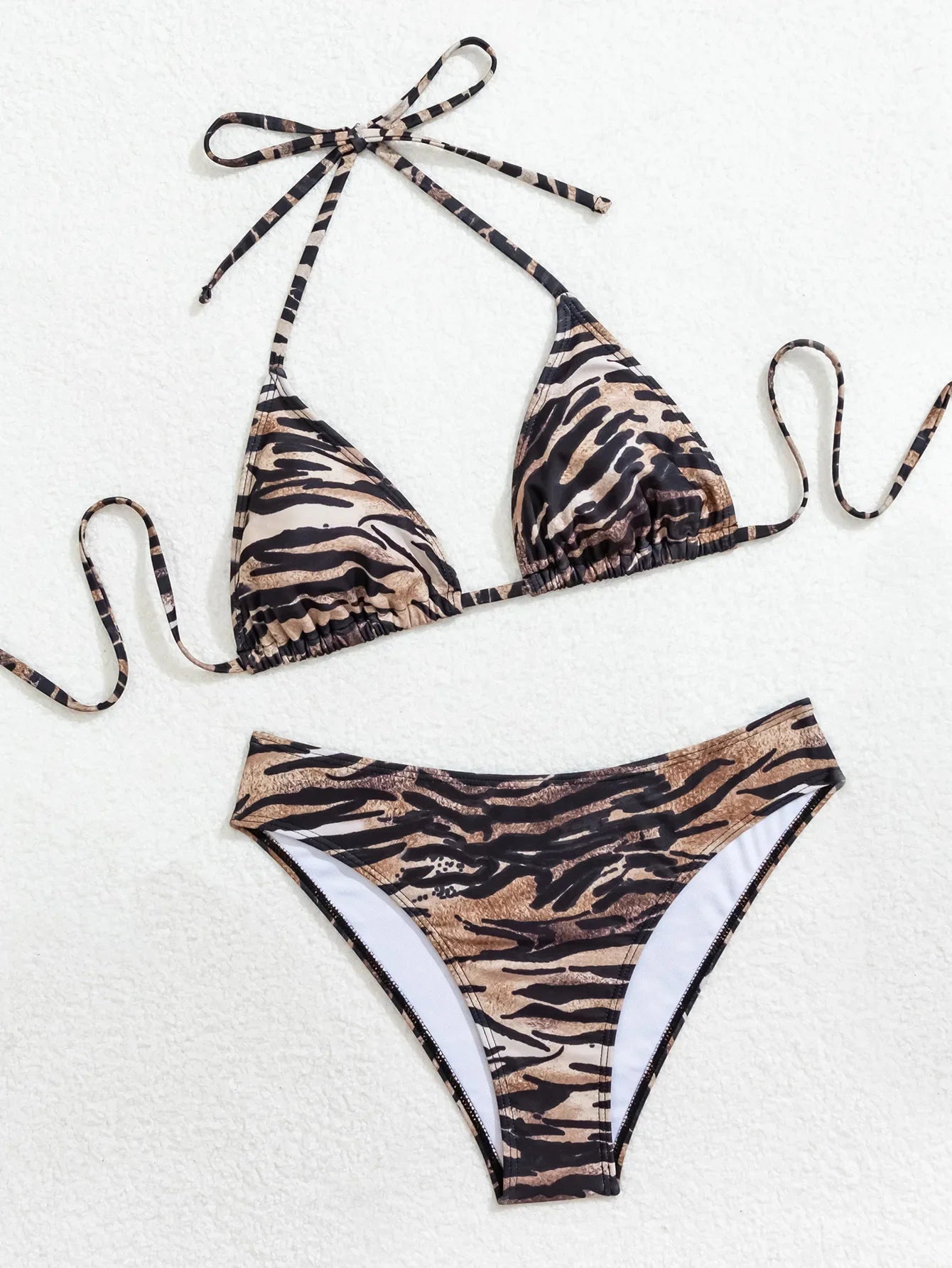 2025 New Women's Black Ground White Dot Printed Swimsuit Halter Neck Low Waist Bikini Set For Summer Female Swimwear Brazilian