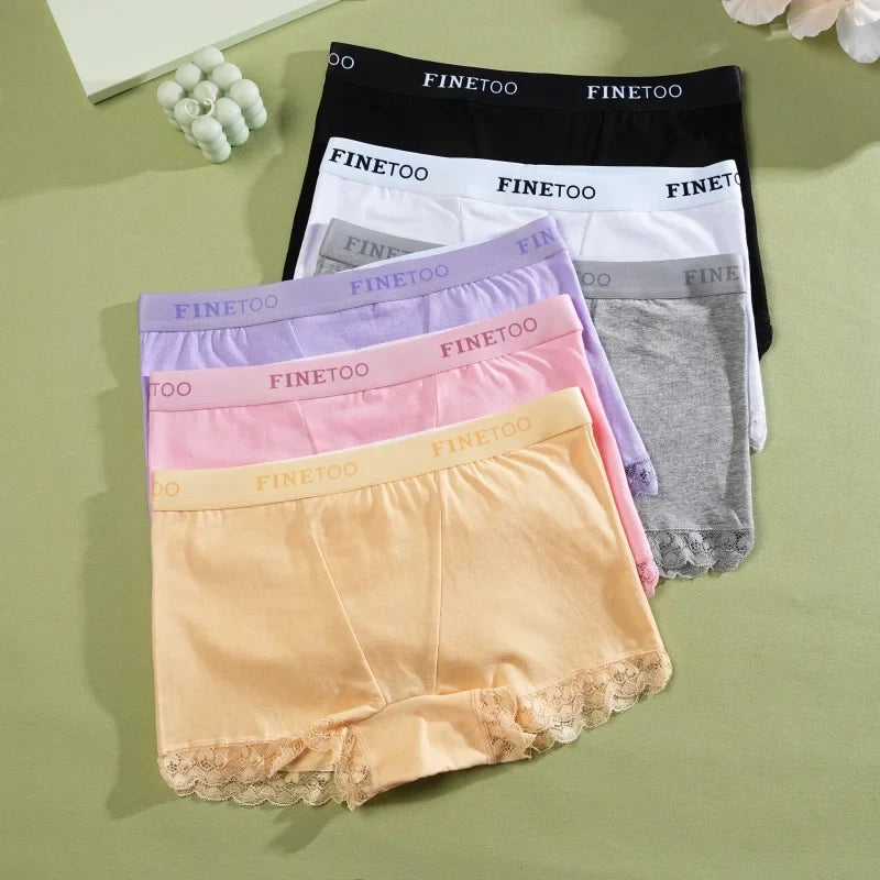 Women's Cotton Lace Boyshorts Sexy Letter Belt Breathable Boxer Panties High Waist Stretch Briefs Comfortable Sport Shorts S-XXL
