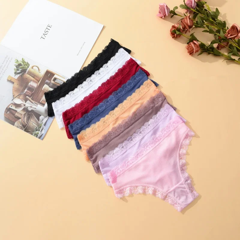 3Pcs Women Cotton Lingerie Sexy Thong Soft Fashion Panties Femme Design Underwear Pantys Underpant Lingerie Lace Intimates S-XL
